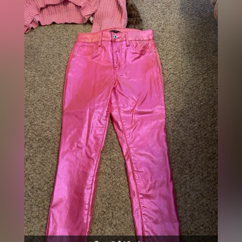 Pink leather jeans